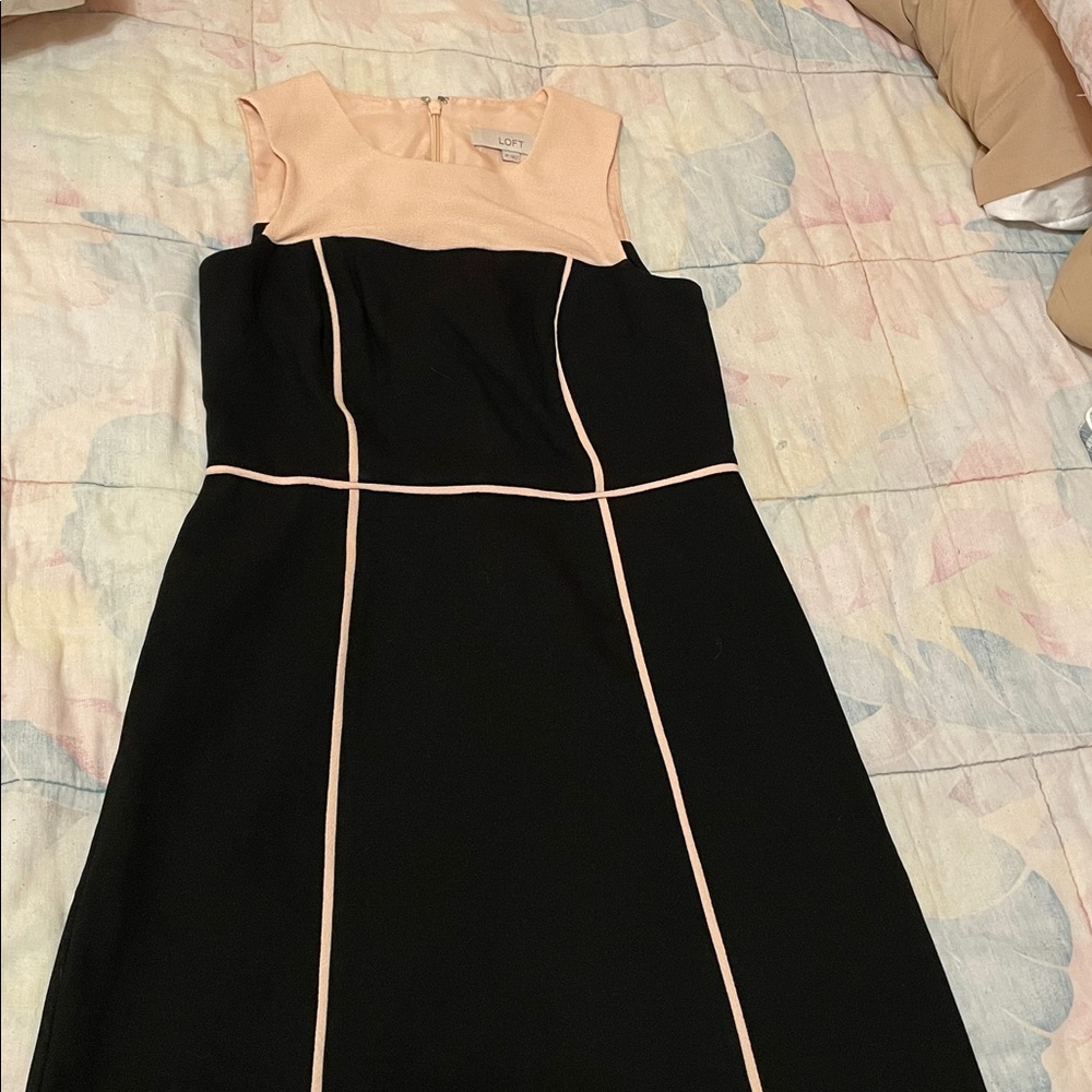 LOFT Black Strapless Dress with Light Pink Piping